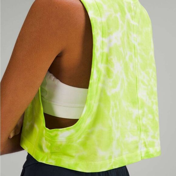 NWOT Lululemon All Yours Crop Cotton Tank in Marmoleado TieDye Eccentric Lime - Picture 2 of 7